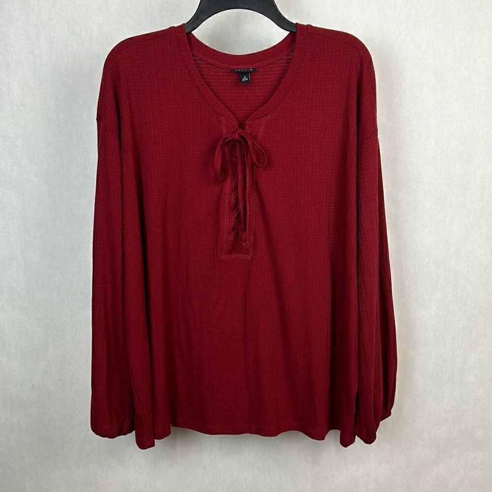 Torrid Texture Jersey Lace-Up Drop Shoulder Top Blouse Sz 2 2XL Burnt Red Crimso